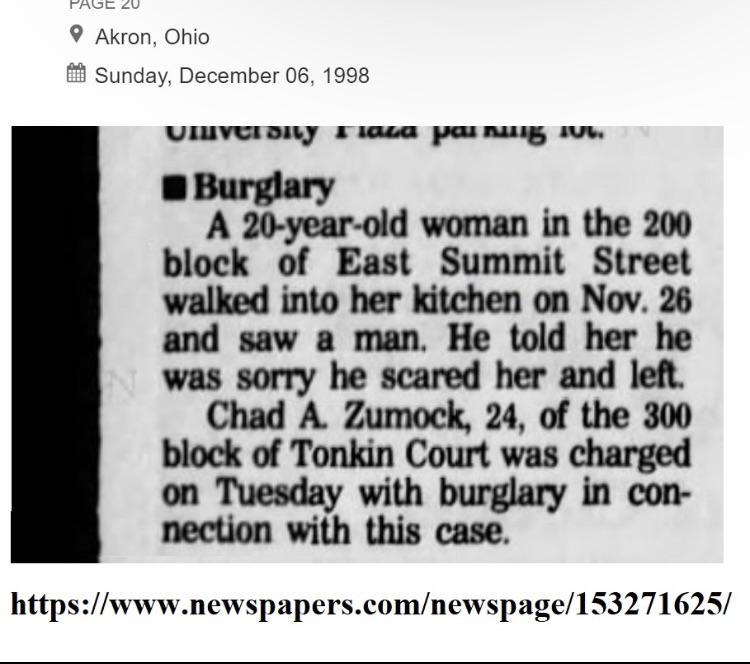 Newspaper clipping from Akron, Ohio, dated December 6, 1998